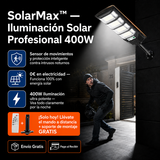 Farola solar exterior con sensor de movimiento 400 W
