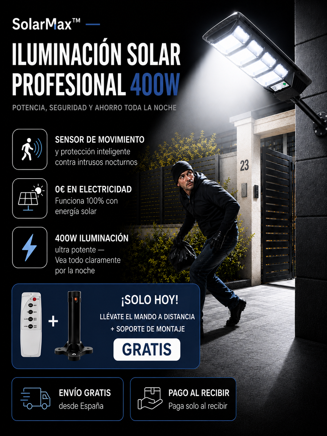 SolarMax™ — Iluminación Solar Profesional 400W